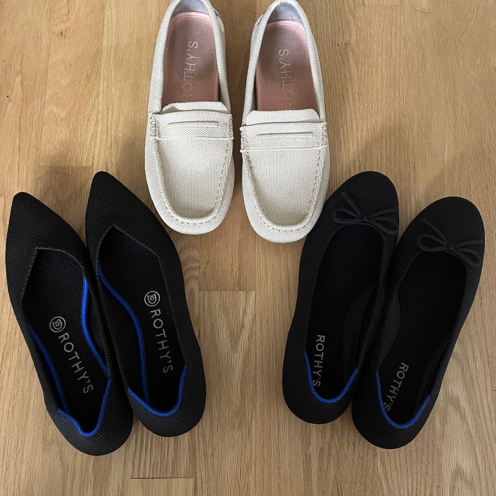 3 Pairs of Rothy's Flats - The Point, The Ballet & The Driver
